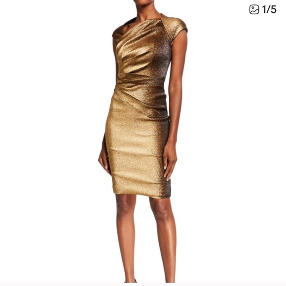 Theia Dresses & Skirts - Like New Theia Ruched Metallic Dress size 14